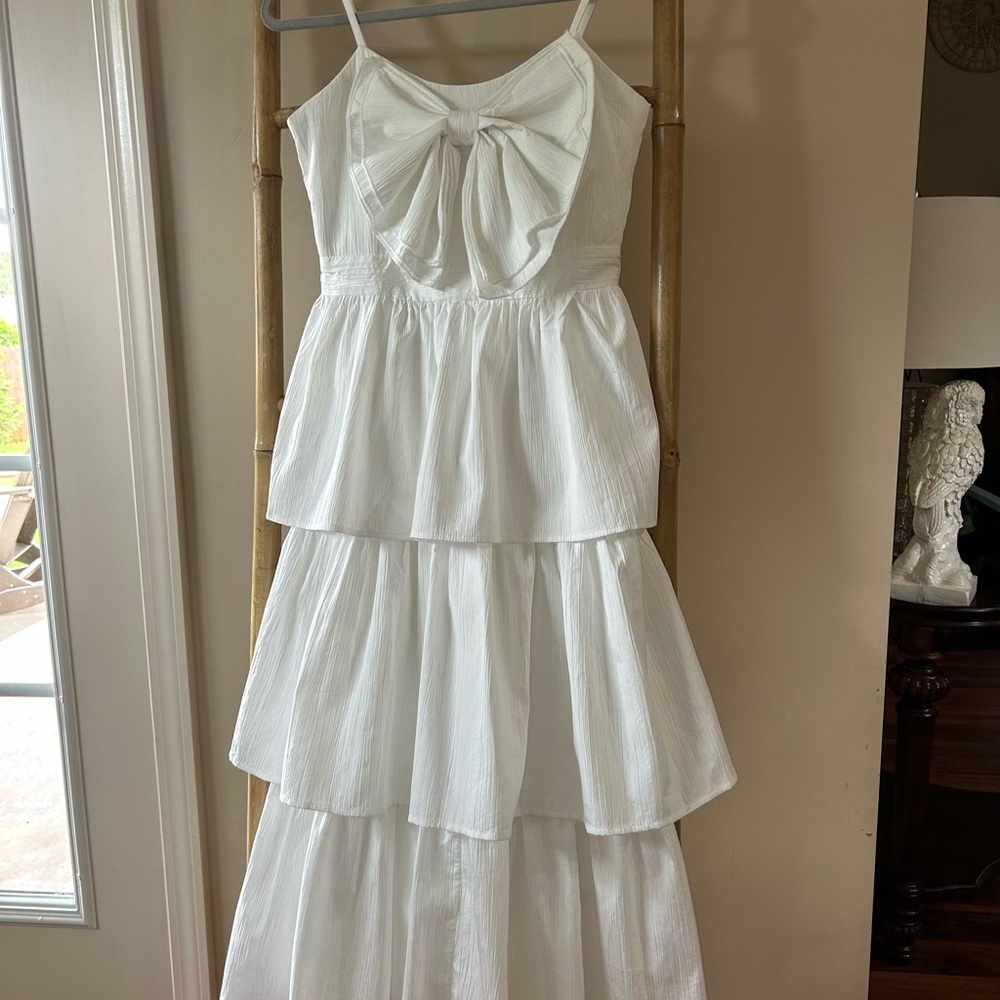 Pants Store white maxi ruffle bow dress